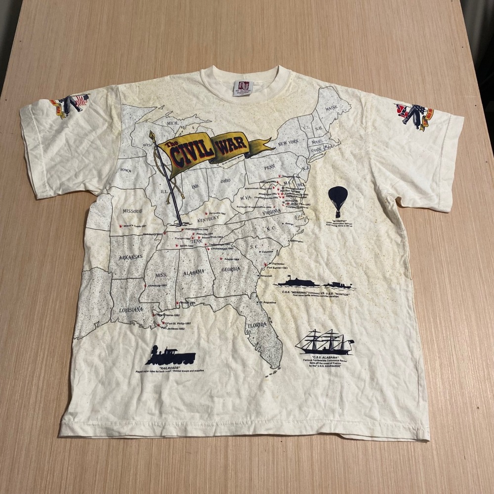 Vintage Art Unlimited Sportswear Civil War Map All Over Print T-Shirt Mens XL
